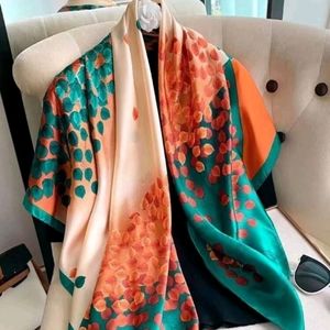 1pc Leaf Pattern Scarf, Color Multi Color, Silk